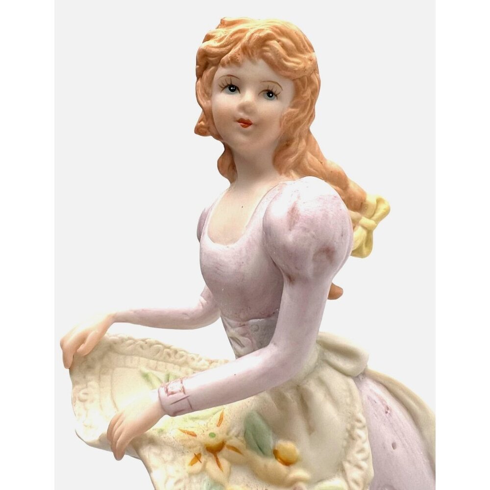 Rare Vintage Homco Bisque Porcelain Figure Victorian Lady Flowers Not Music Box